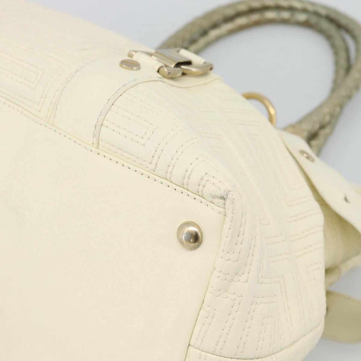 Gianni Versace Boston Bag Leather White Gold Auth bs36717