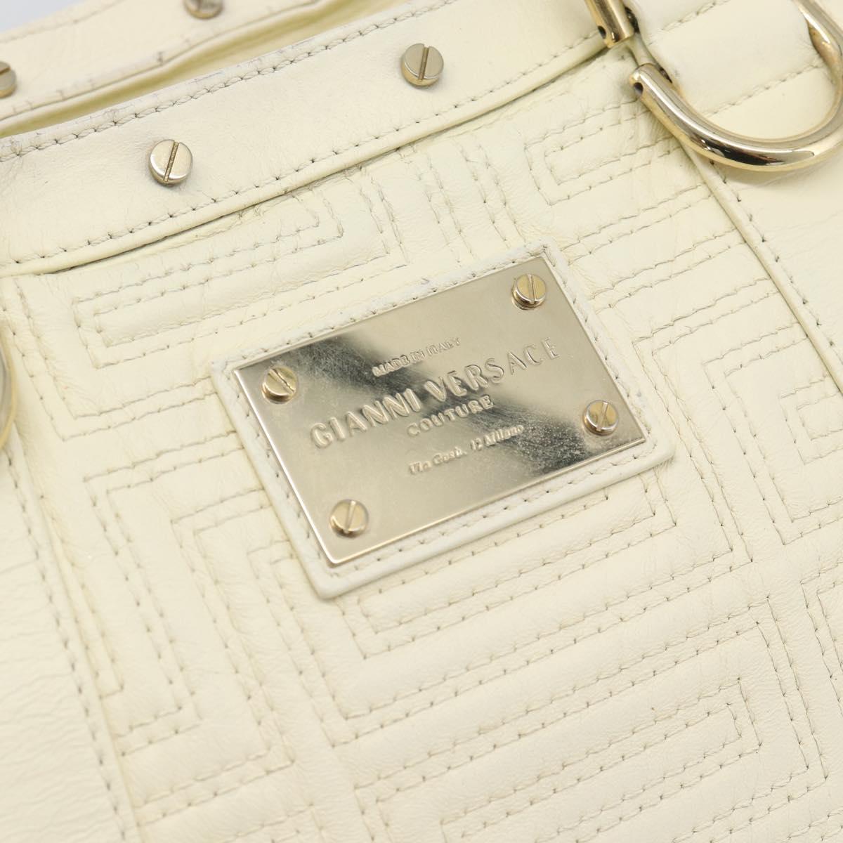 Gianni Versace Boston Bag Leather White Gold Auth bs36717