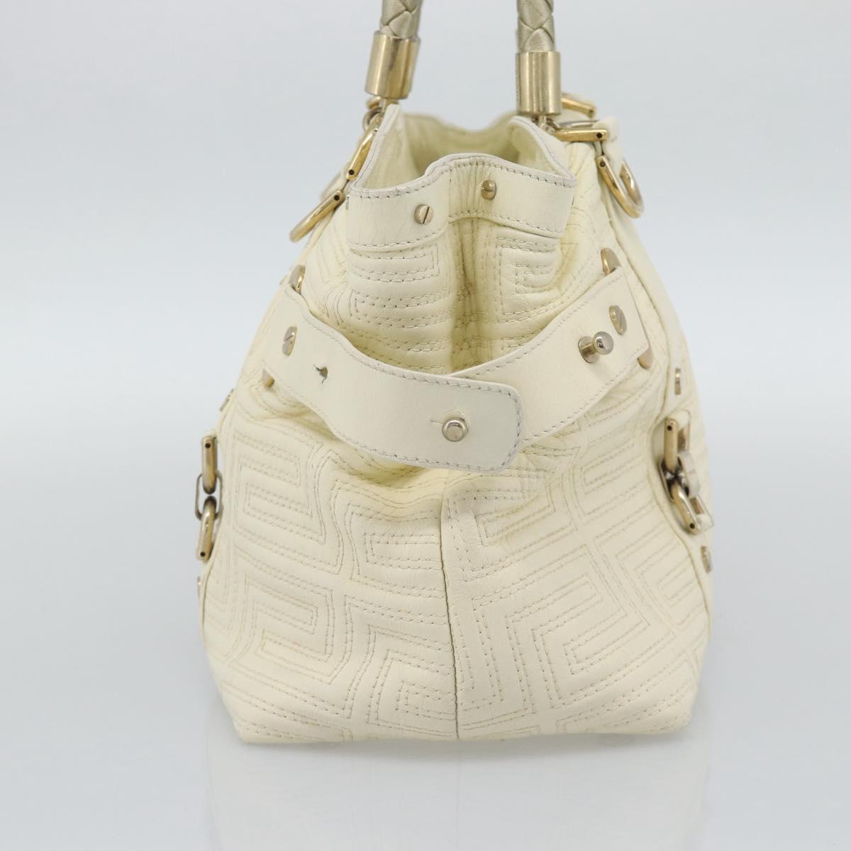 Gianni Versace Boston Bag Leather White Gold Auth bs36717