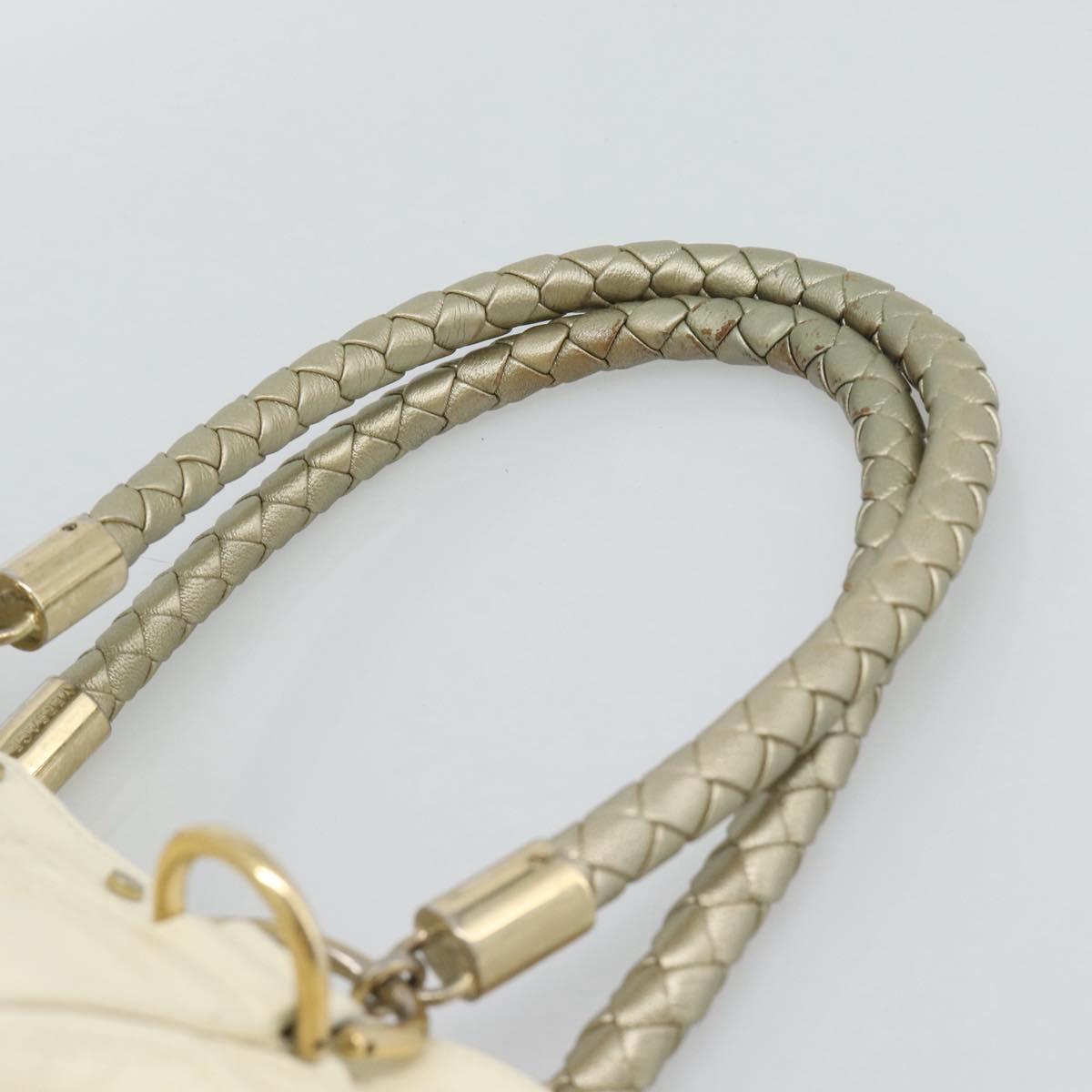 Gianni Versace Boston Bag Leather White Gold Auth bs36717