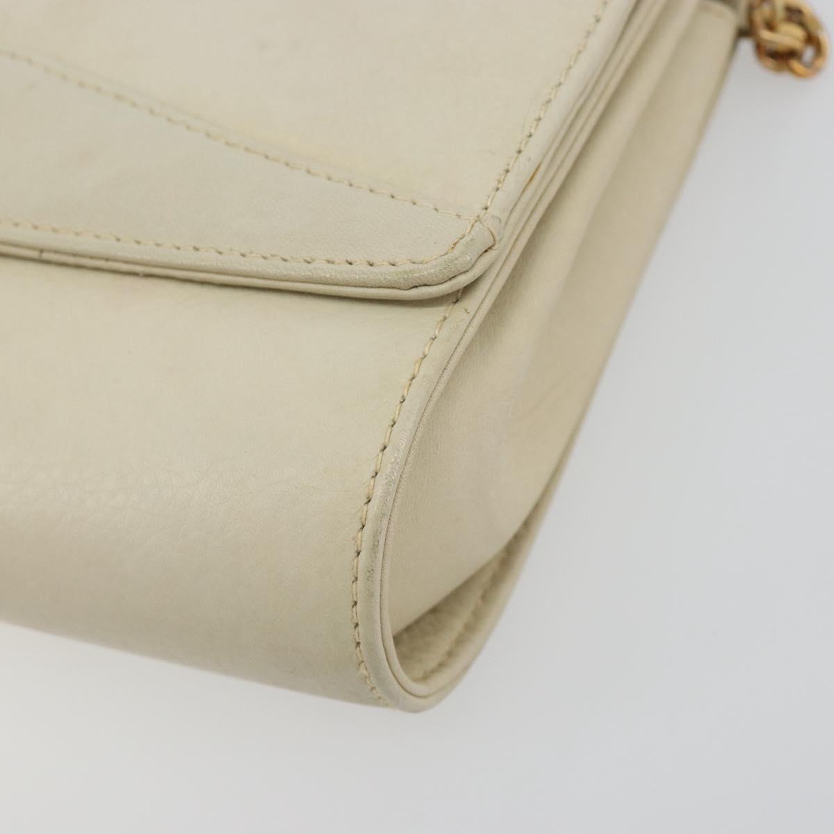 CELINE Chain Shoulder Bag Leather White Gold Auth bs36725
