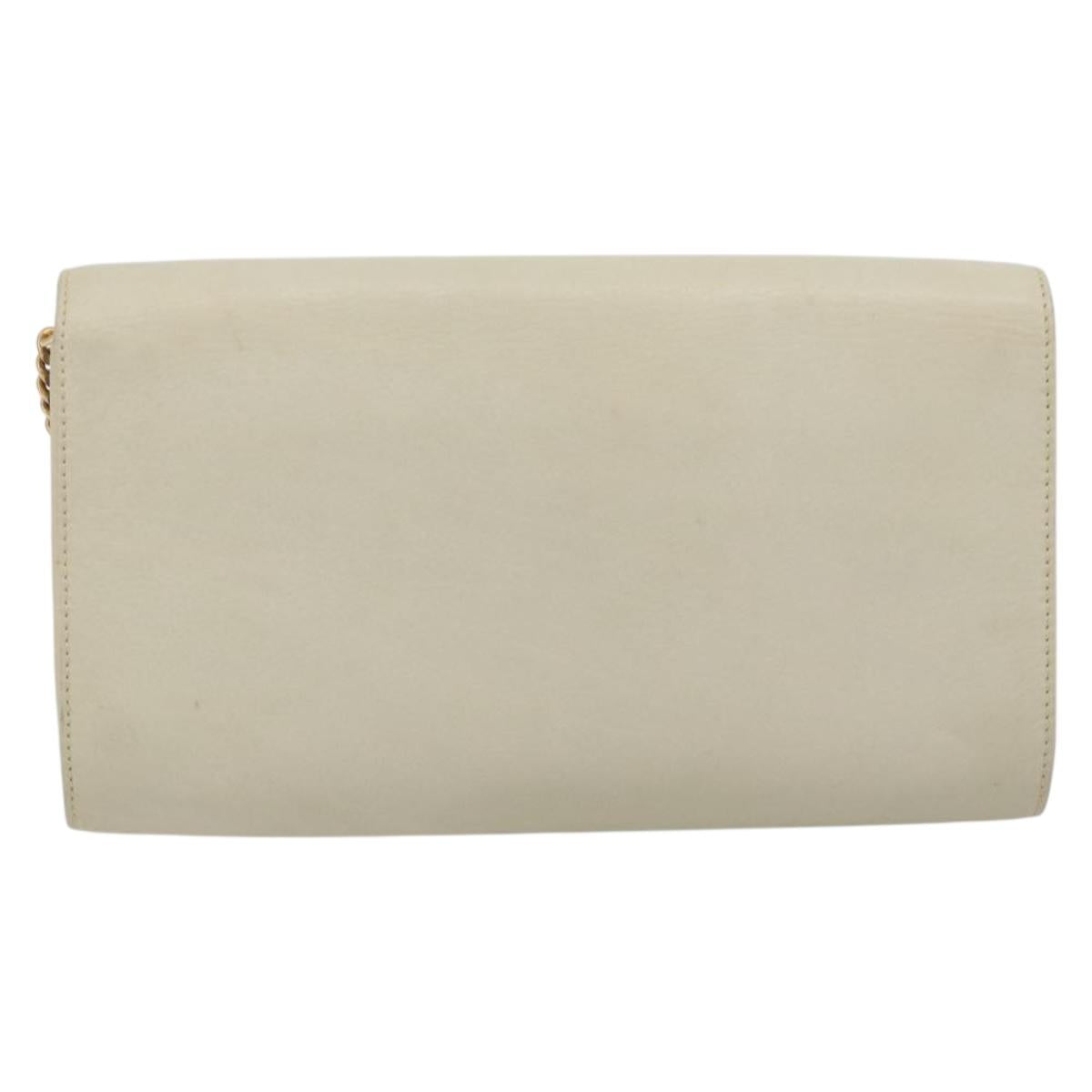 CELINE Chain Shoulder Bag Leather White Gold Auth bs36725