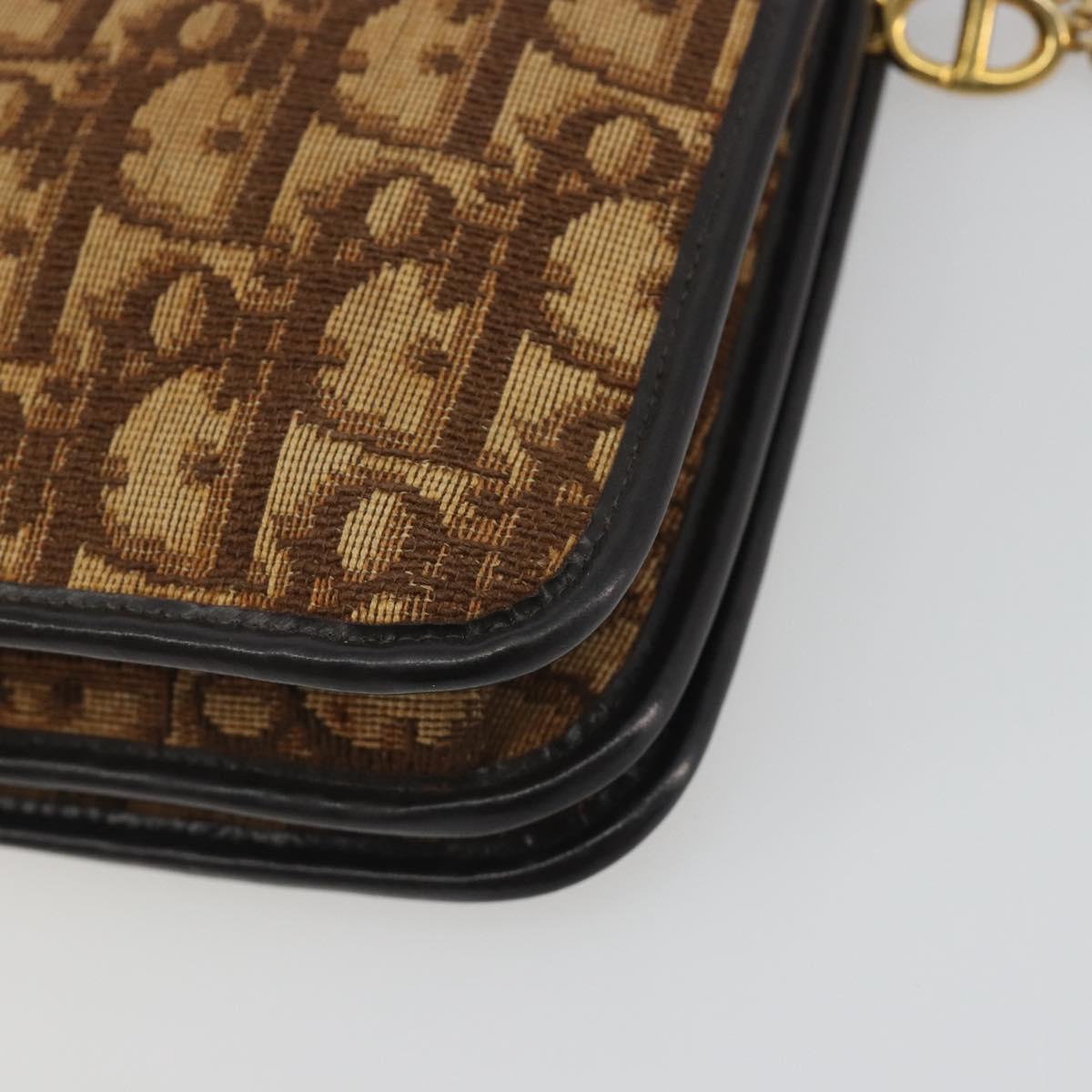 Christian Dior Trotter Canvas Chain Shoulder Bag Beige Gold Auth bs36726