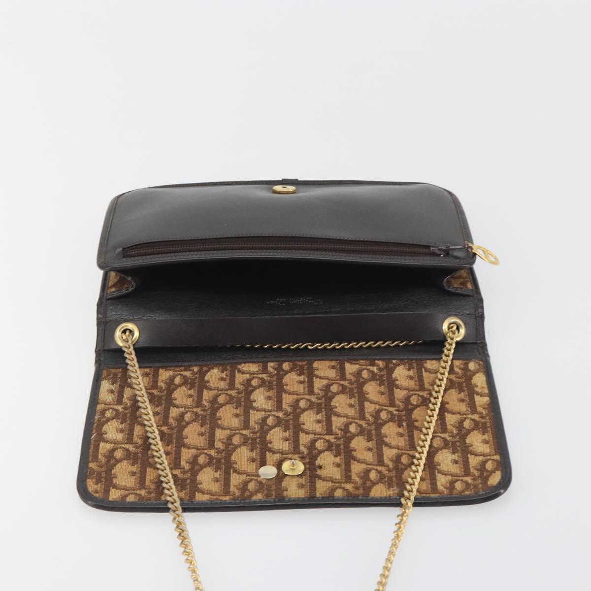 Christian Dior Trotter Canvas Chain Shoulder Bag Beige Gold Auth bs36726