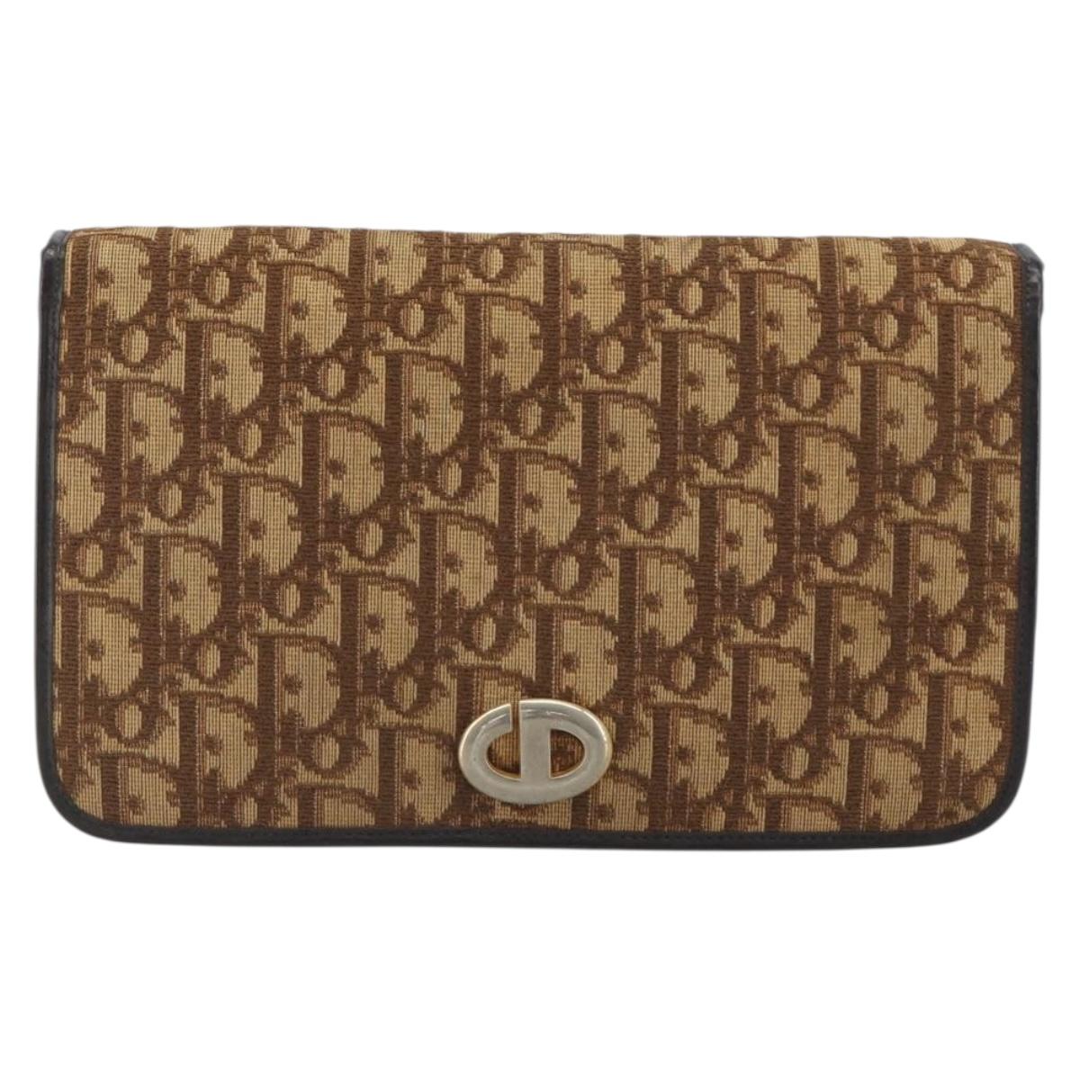 Christian Dior Trotter Canvas Chain Shoulder Bag Beige Gold Auth bs36726