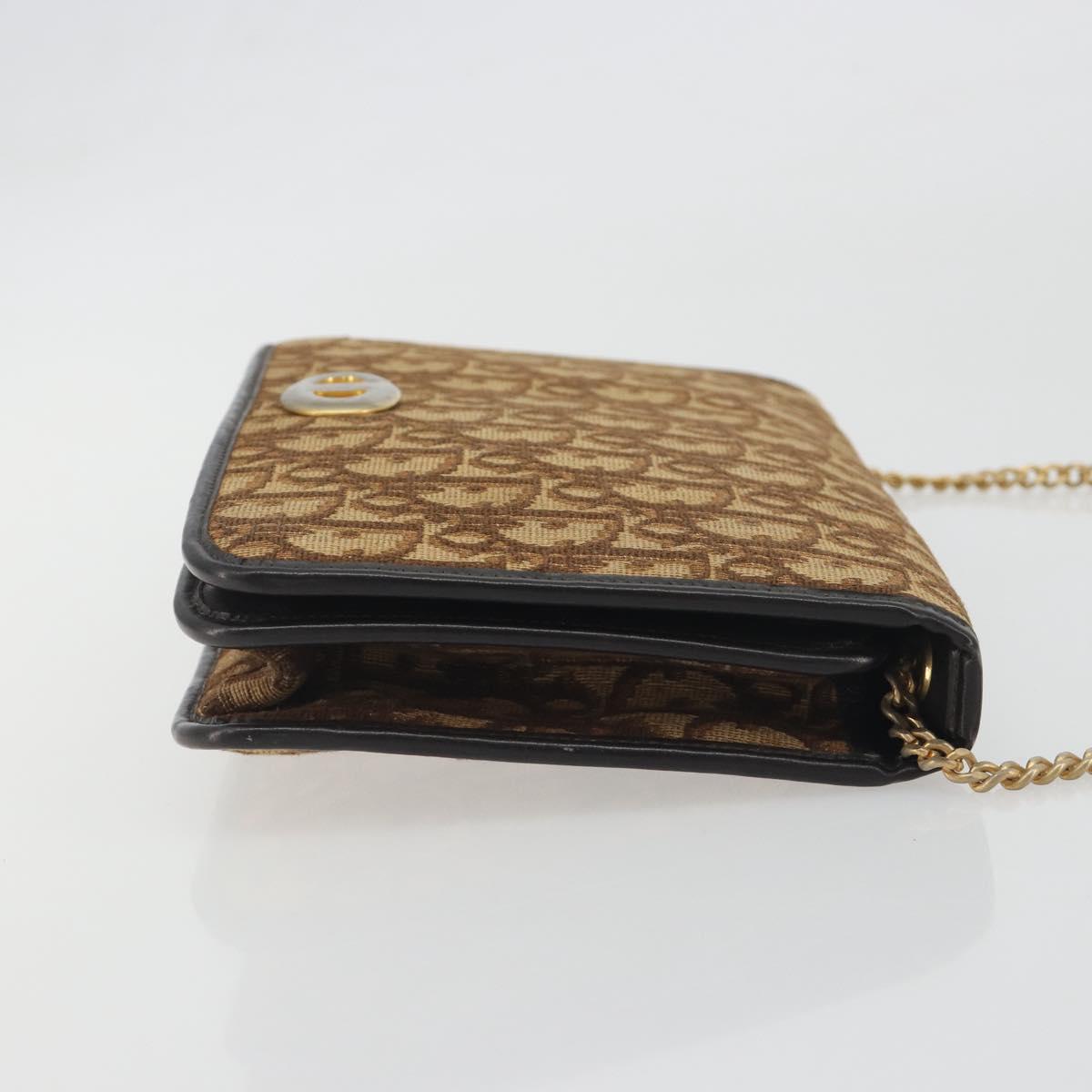 Christian Dior Trotter Canvas Chain Shoulder Bag Beige Gold Auth bs36726