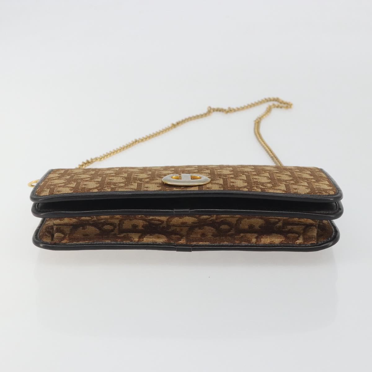Christian Dior Trotter Canvas Chain Shoulder Bag Beige Gold Auth bs36726