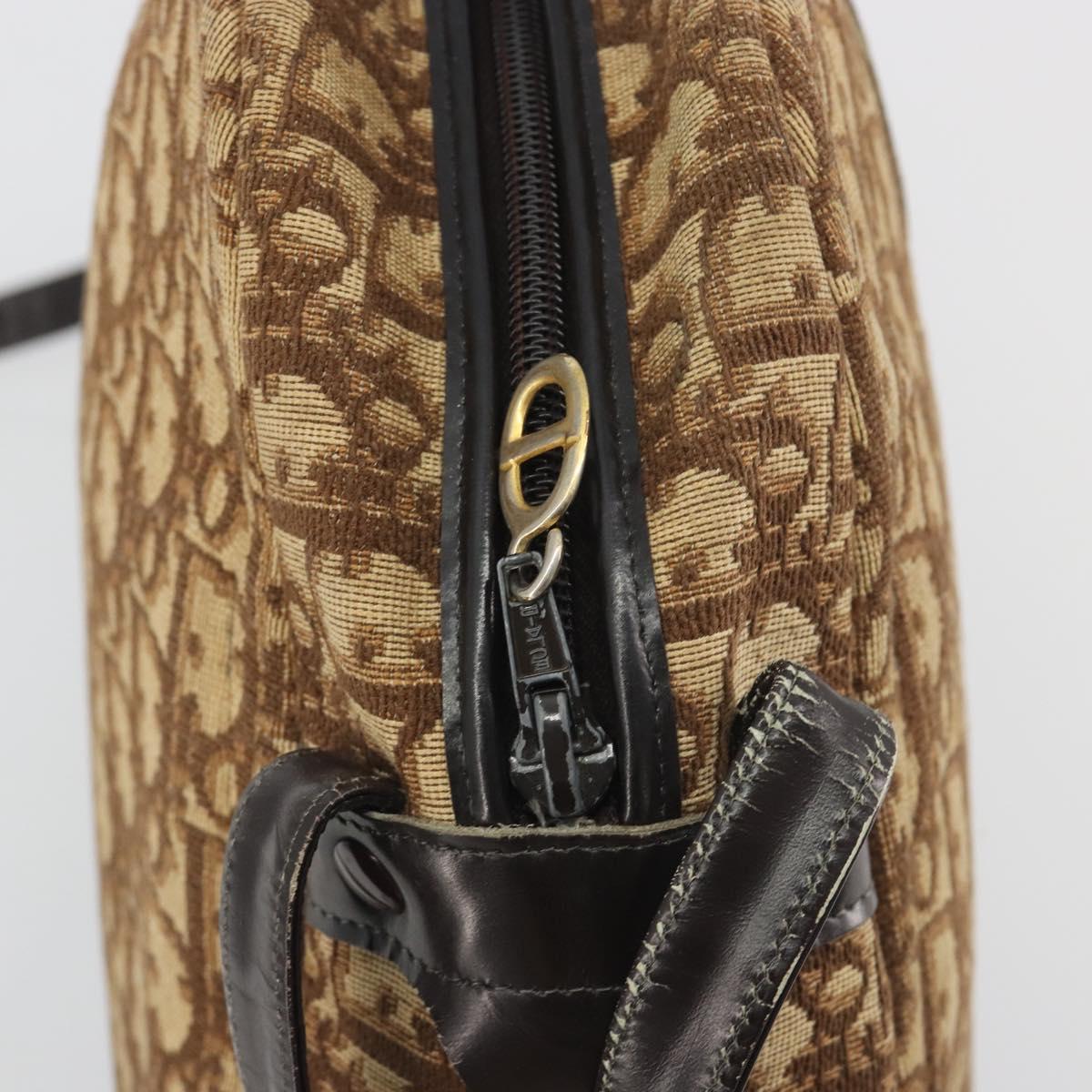 Christian Dior Trotter Canvas Shoulder Bag Brown Gold Auth bs36727