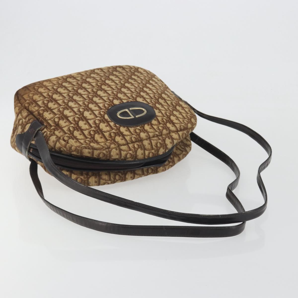 Christian Dior Trotter Canvas Shoulder Bag Brown Gold Auth bs36727