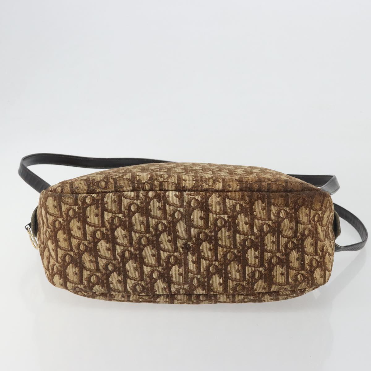 Christian Dior Trotter Canvas Shoulder Bag Brown Gold Auth bs36727
