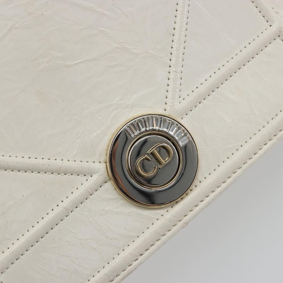 Christian Dior Chain Shoulder Bag Leather White Gold Auth bs36728