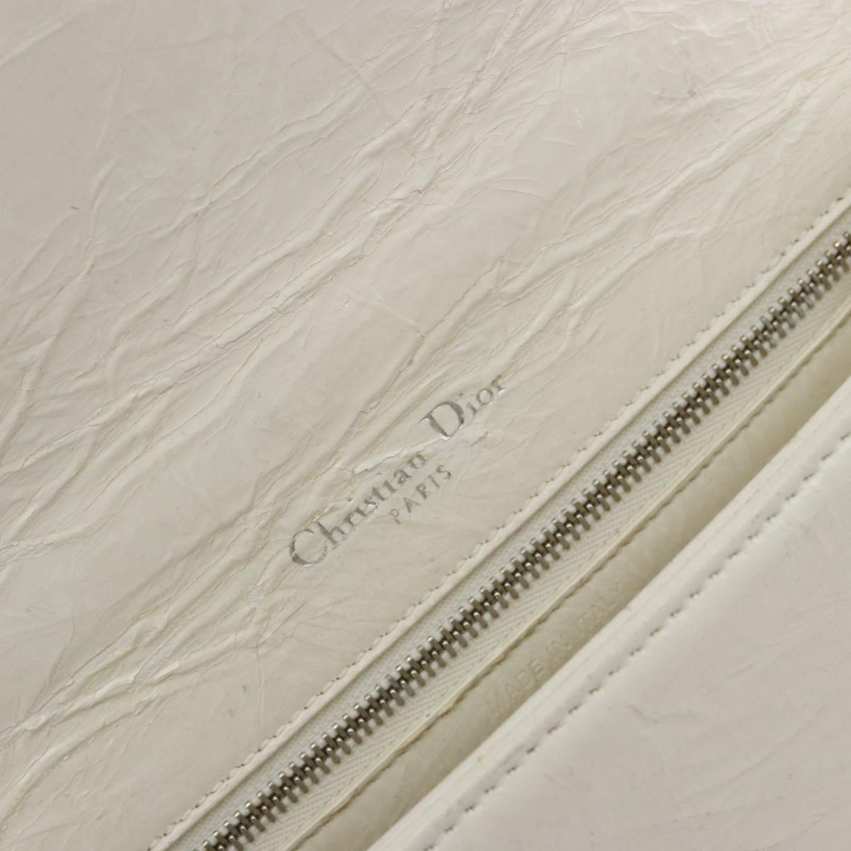 Christian Dior Chain Shoulder Bag Leather White Gold Auth bs36728