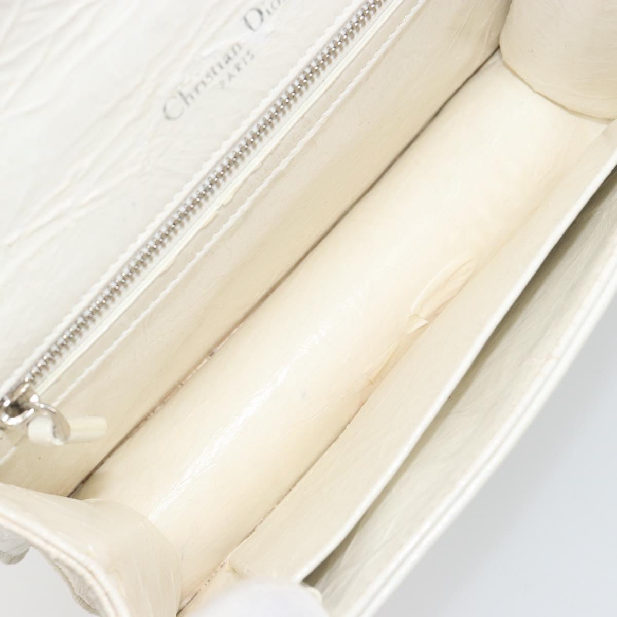 Christian Dior Chain Shoulder Bag Leather White Gold Auth bs36728