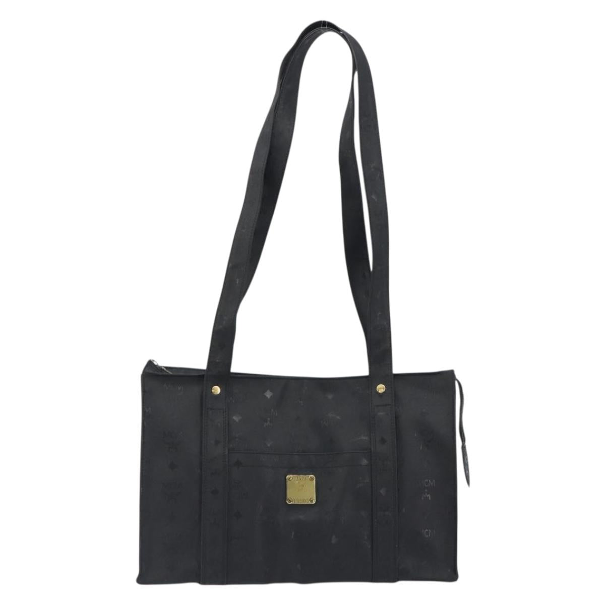 MCM Vicetos Logogram Shoulder Bag PVC Black Gold Auth bs36729