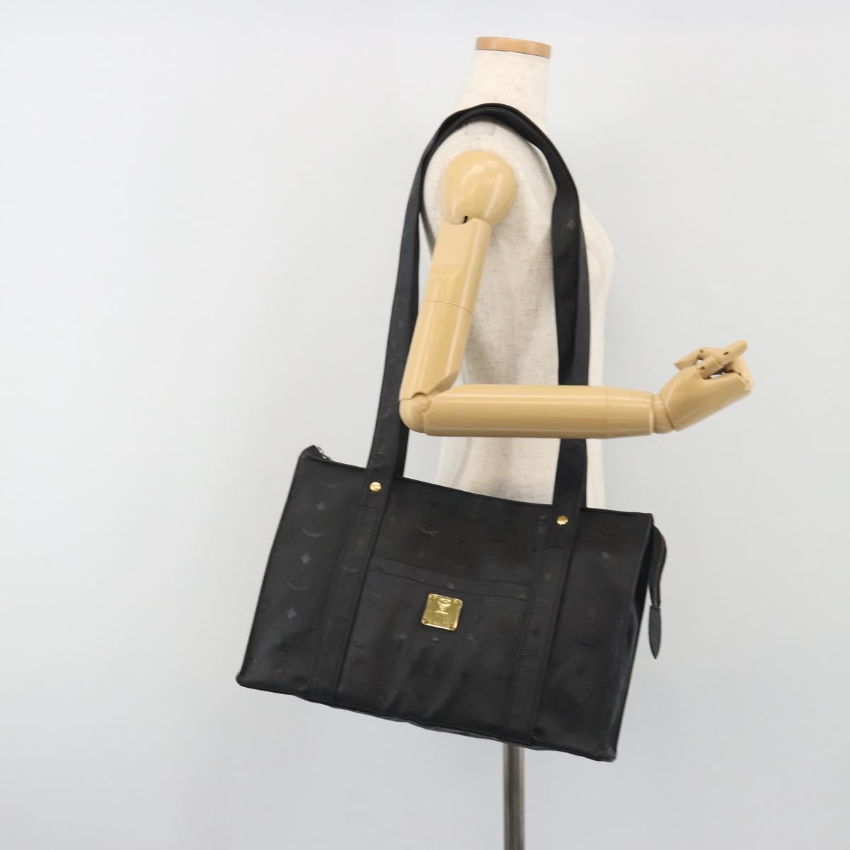 MCM Vicetos Logogram Shoulder Bag PVC Black Gold Auth bs36729