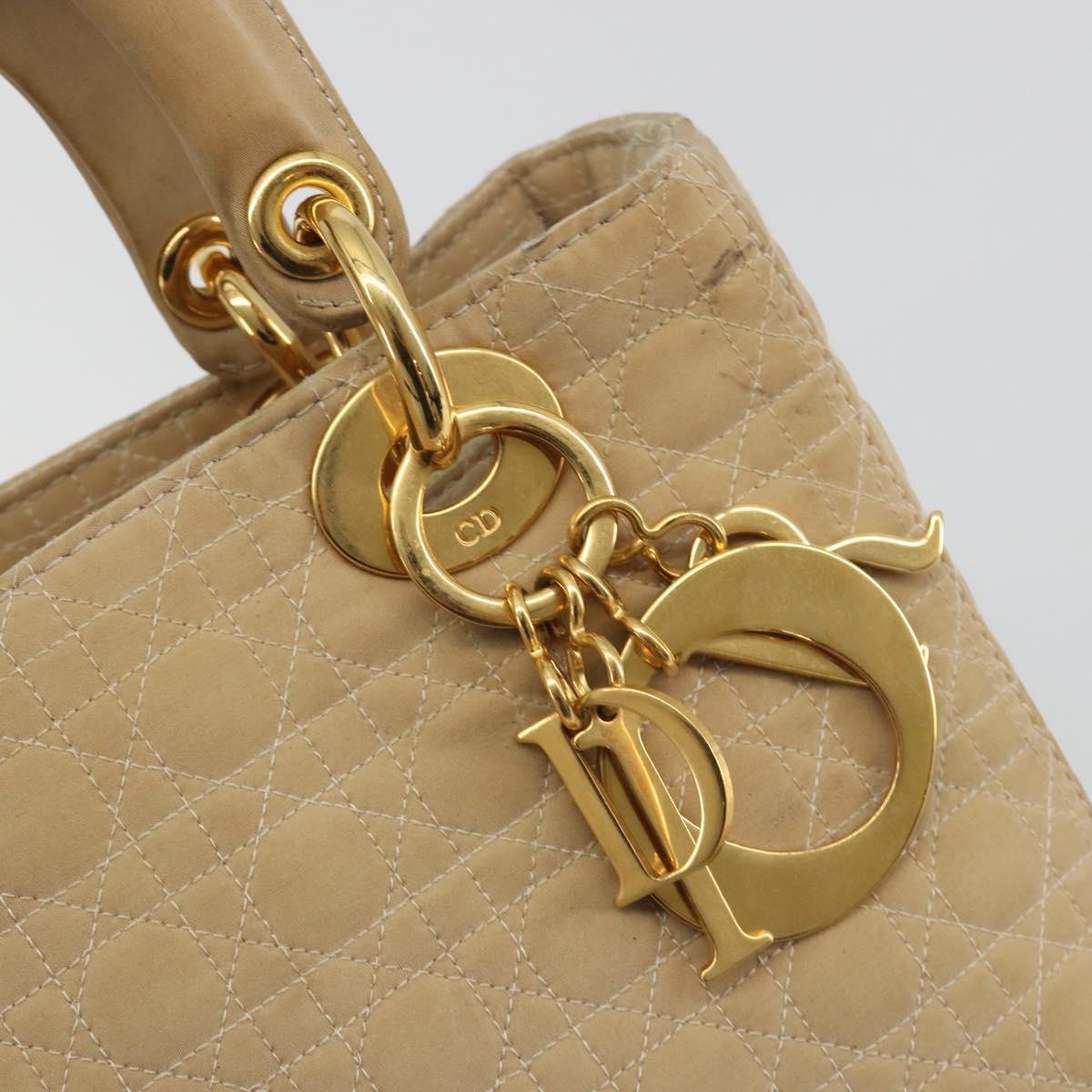 Christian Dior Lady Dior Canage Hand Bag Nylon Beige Gold Auth bs36737