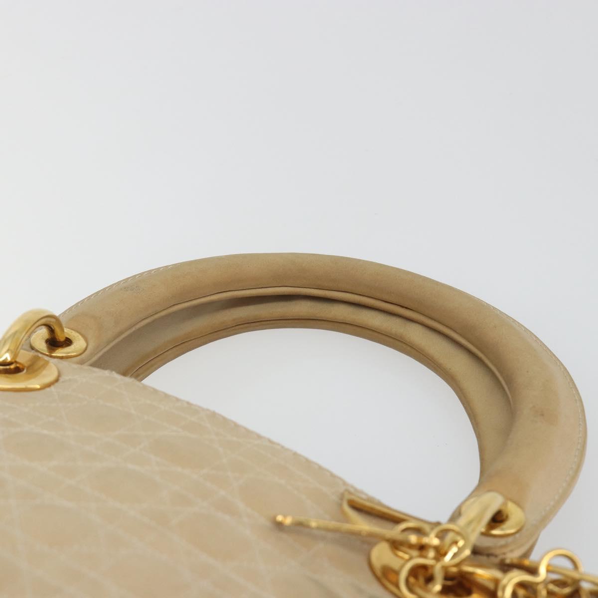 Christian Dior Lady Dior Canage Hand Bag Nylon Beige Gold Auth bs36737