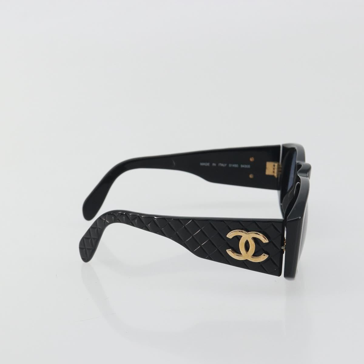 CHANEL Sunglasses Plastic Black Gold CC Auth bs36740