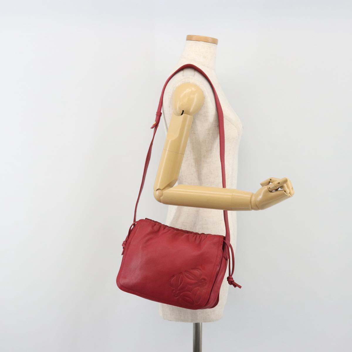 LOEWE Shoulder Bag Leather Red Gold Auth bs36743A