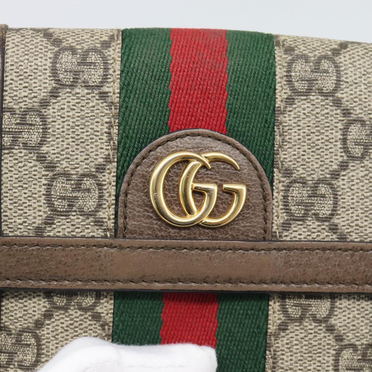 GUCCI Ophdia GG Web Sherry Line Wallet PVC Beige Gold 523173 Auth bs36745