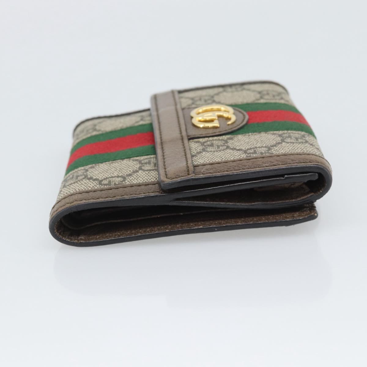 GUCCI Ophdia GG Web Sherry Line Wallet PVC Beige Gold 523173 Auth bs36745