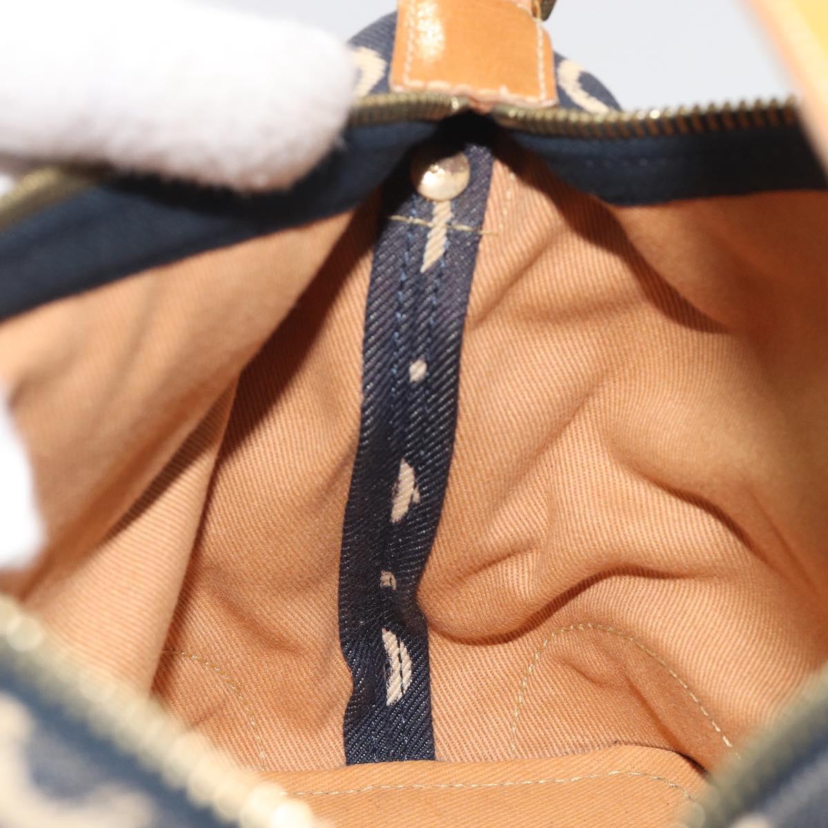 CELINE C Macadam Canvas Shoulder Bag Blue Gold Auth bs36746