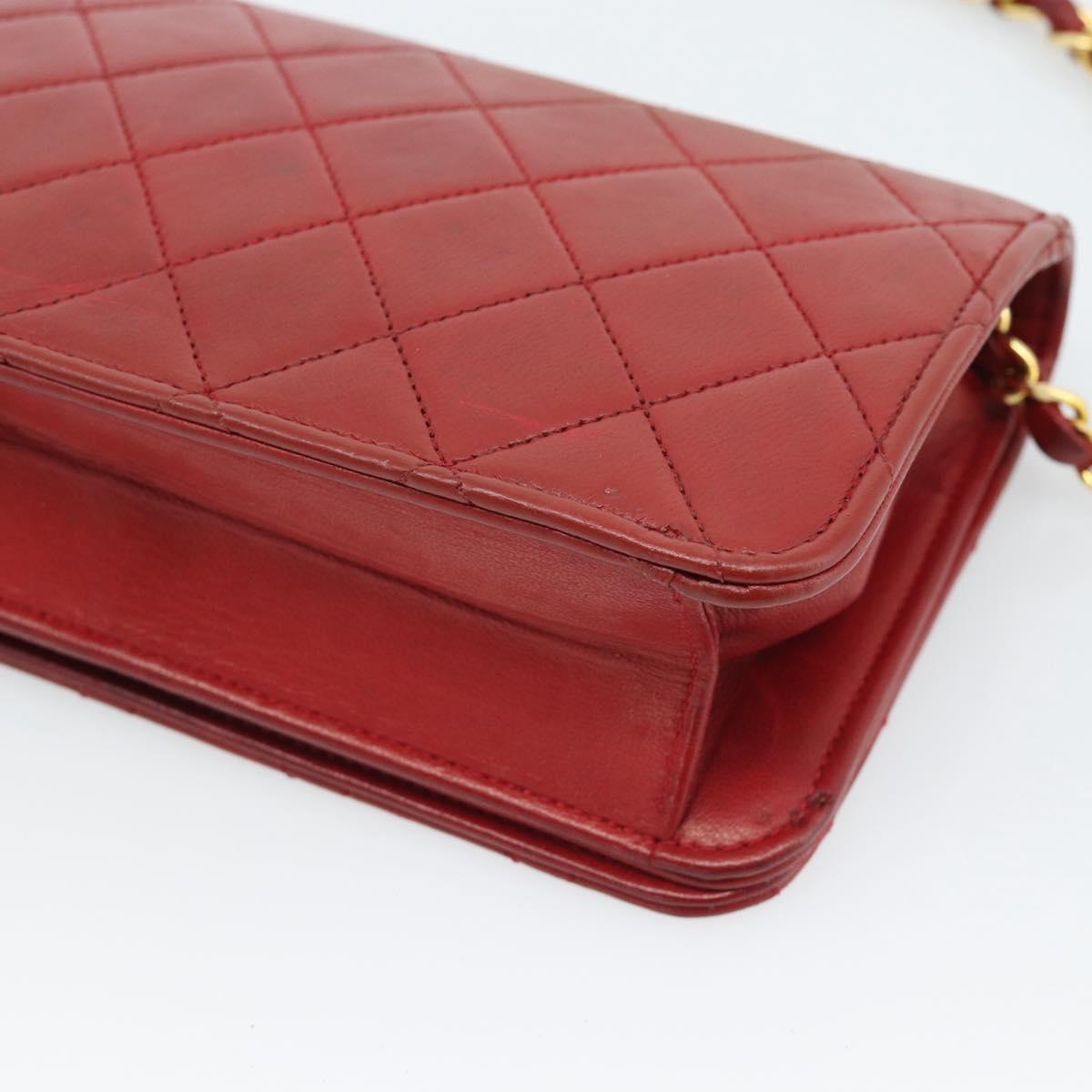 CHANEL Matelasse Chain Shoulder Bag Lamb Skin Red Gold CC Auth bs36747