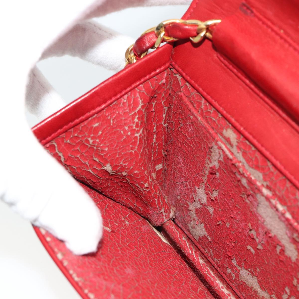 CHANEL Matelasse Chain Shoulder Bag Lamb Skin Red Gold CC Auth bs36747