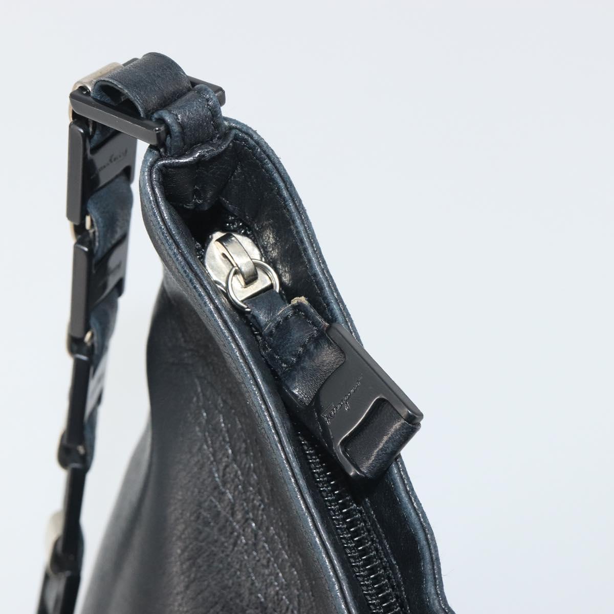 Salvatore Ferragamo Shoulder Bag Leather Black Silver Auth bs36748