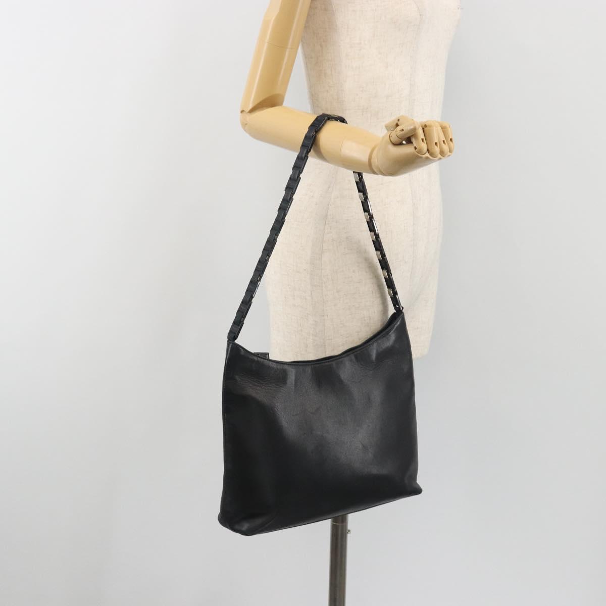 Salvatore Ferragamo Shoulder Bag Leather Black Silver Auth bs36748