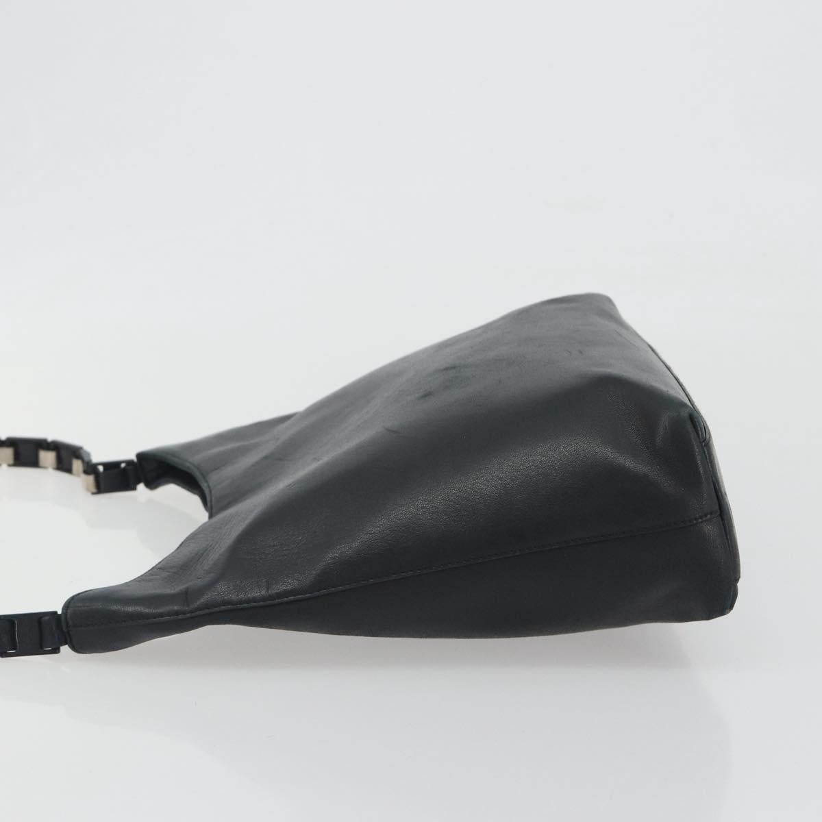 Salvatore Ferragamo Shoulder Bag Leather Black Silver Auth bs36748