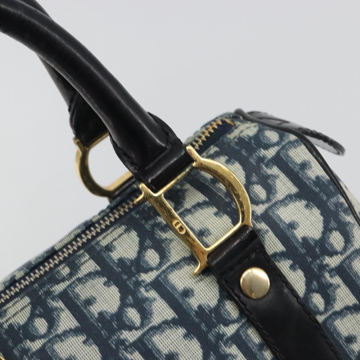 Christian Dior Trotter Canvas Hand Bag PVC Navy Gold Auth bs36749