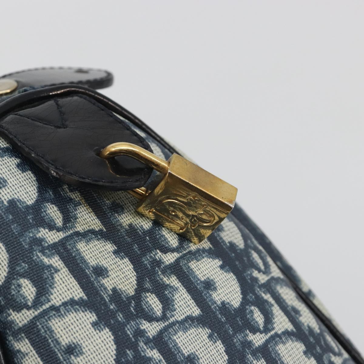Christian Dior Trotter Canvas Hand Bag PVC Navy Gold Auth bs36749