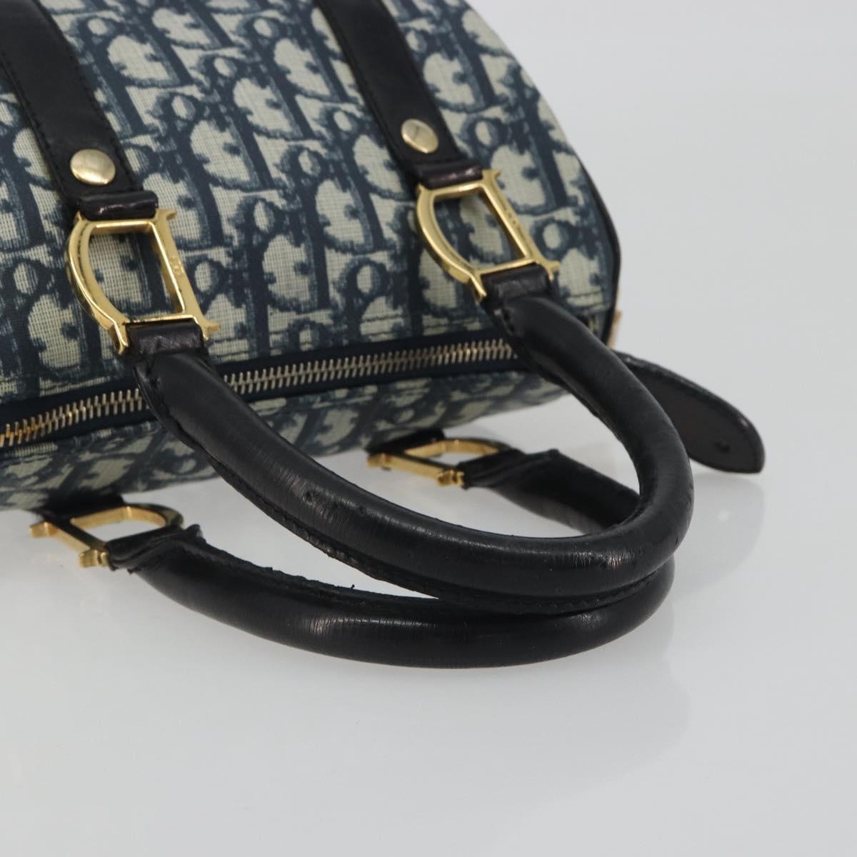 Christian Dior Trotter Canvas Hand Bag PVC Navy Gold Auth bs36749
