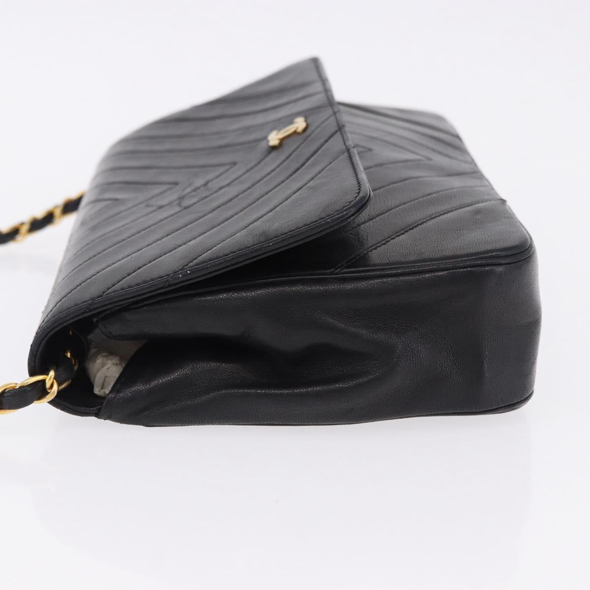 CHANEL V stitch Chain Shoulder Bag Lamb Skin Black Gold CC Auth bs36750