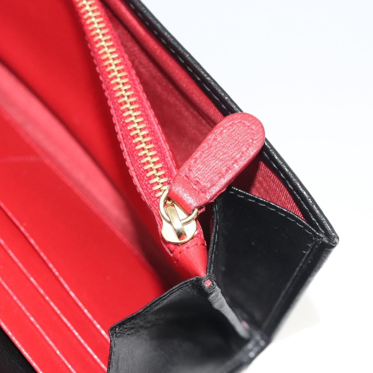Salvatore Ferragamo Gancini Long Wallet Leather Black Gold Auth bs36751