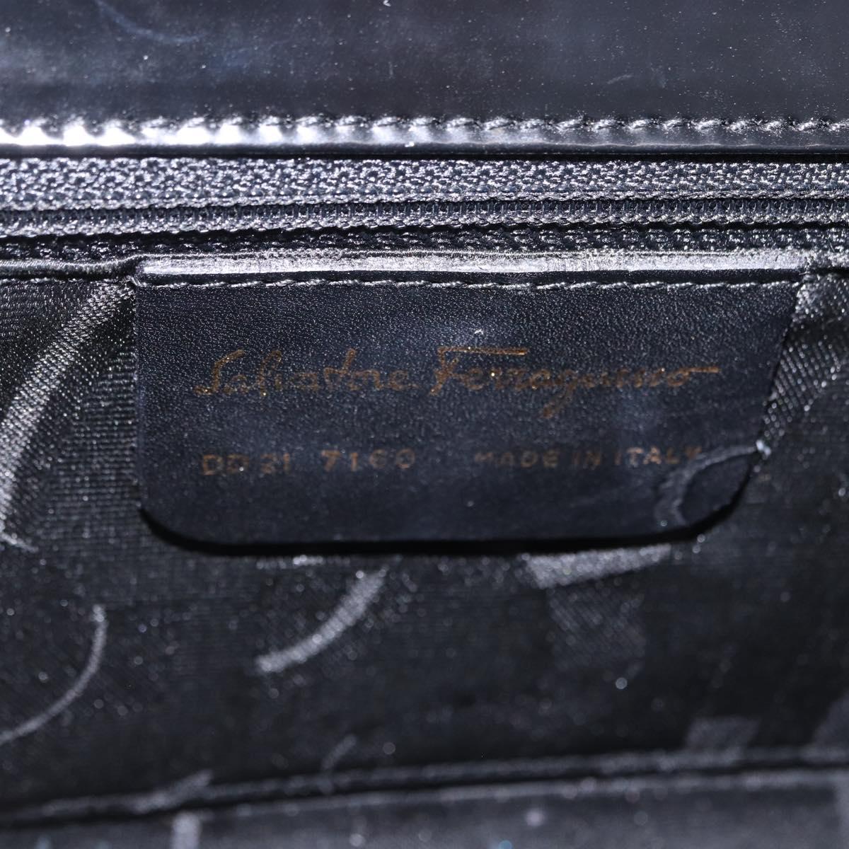 Salvatore Ferragamo Gancini Shoulder Bag Leather Black Gold Auth bs36752