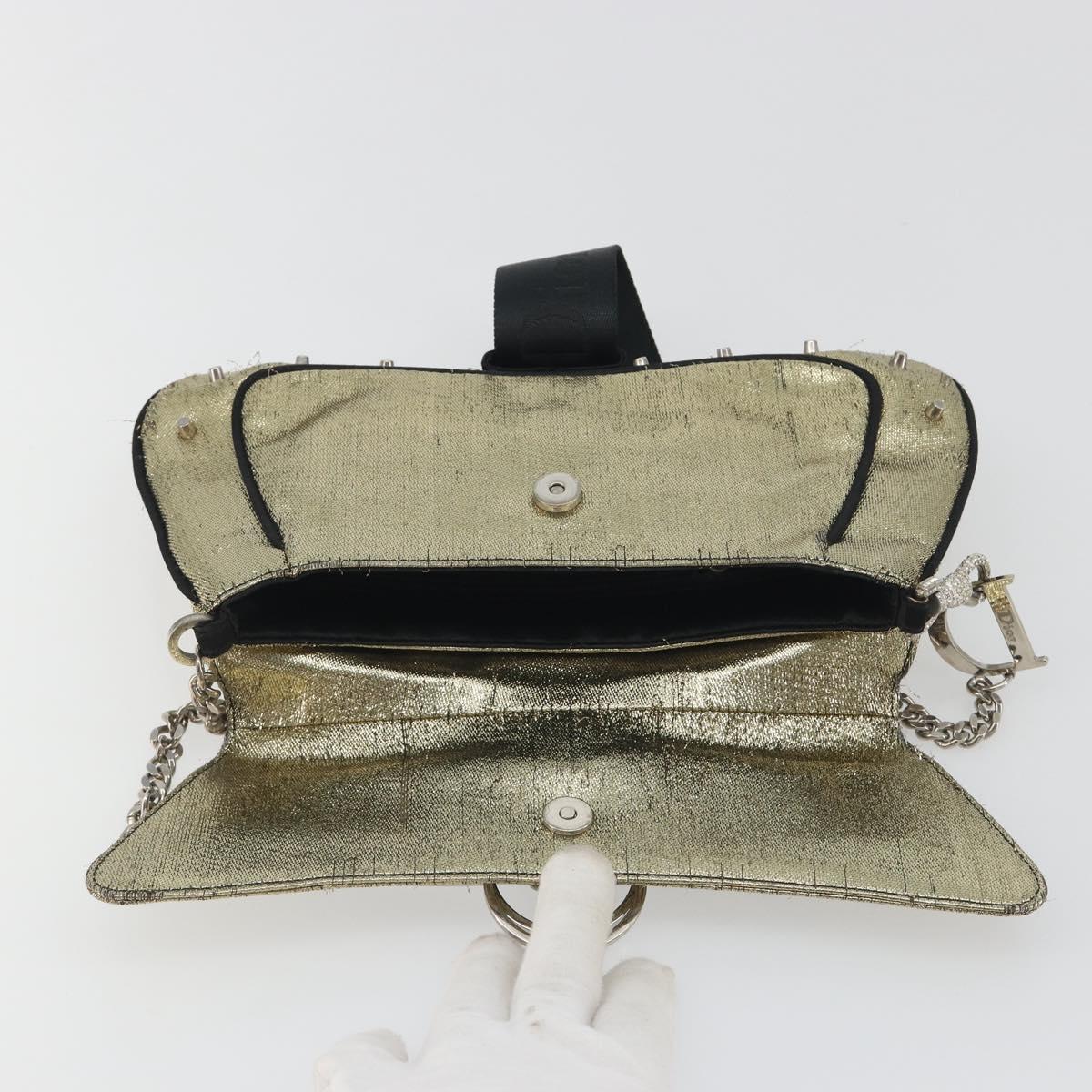 Christian Dior Hardcore Chain Shoulder Bag Silk Silver Gold Auth bs36753A