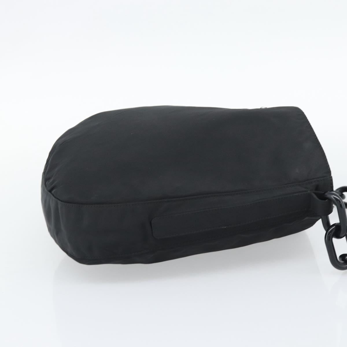 PRADA Chain Shoulder Bag Nylon Black Silver Auth bs36754A
