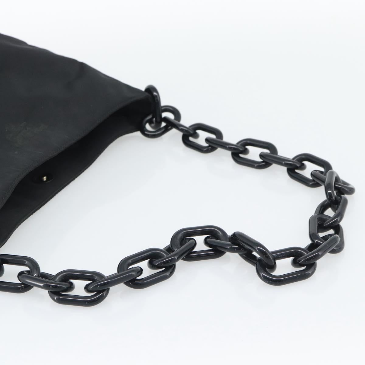 PRADA Chain Shoulder Bag Nylon Black Silver Auth bs36754A
