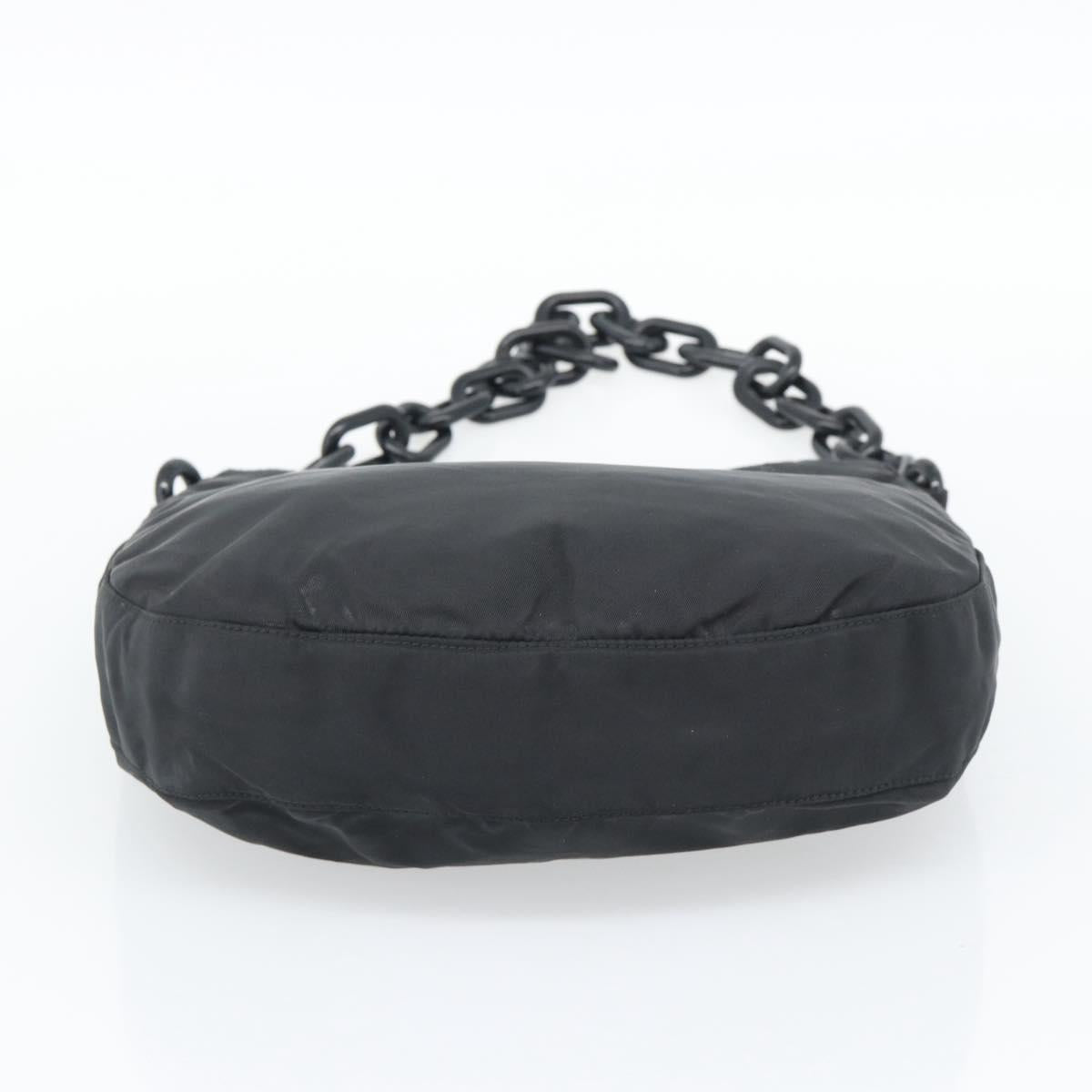 PRADA Chain Shoulder Bag Nylon Black Silver Auth bs36754A