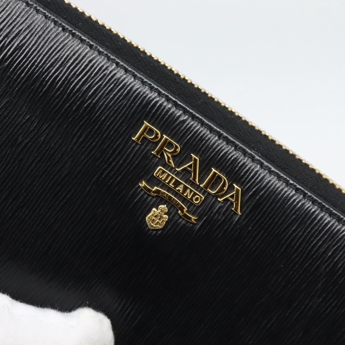 PRADA Long Wallet Safiano Leather Black Gold Auth bs36755