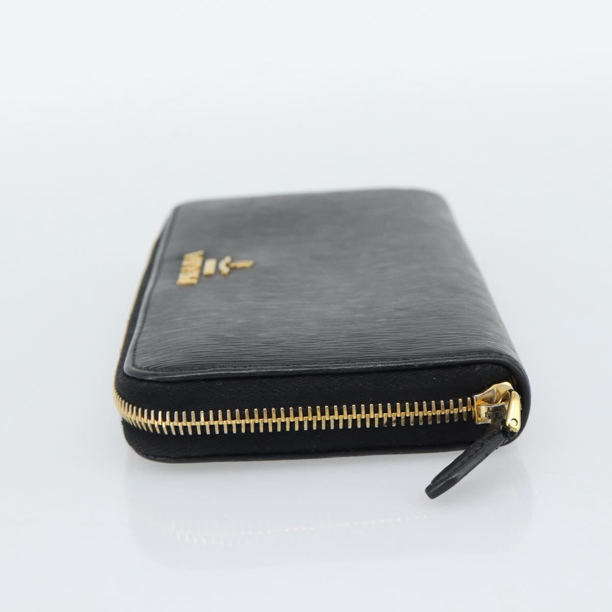PRADA Long Wallet Safiano Leather Black Gold Auth bs36755