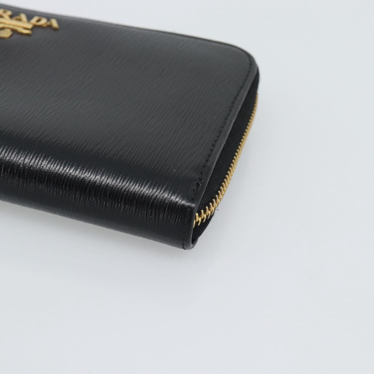 PRADA Long Wallet Safiano Leather Black Gold Auth bs36755