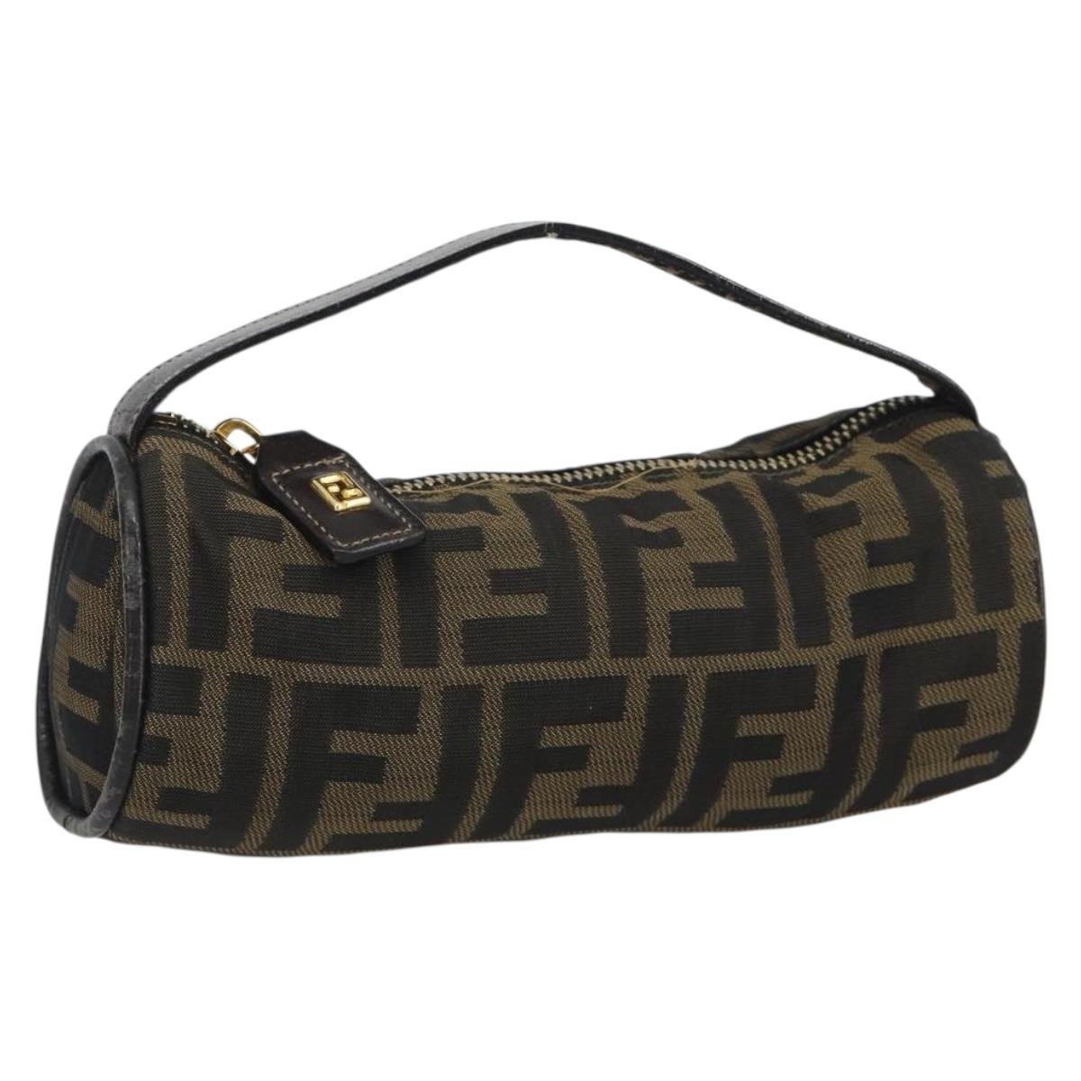 FENDI Zucca Canvas Pouch Black Brown Auth bs36757
