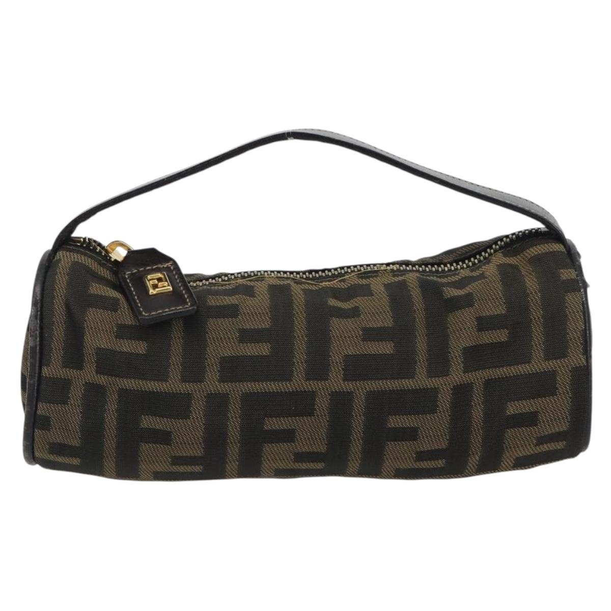 FENDI Zucca Canvas Pouch Black Brown Auth bs36757