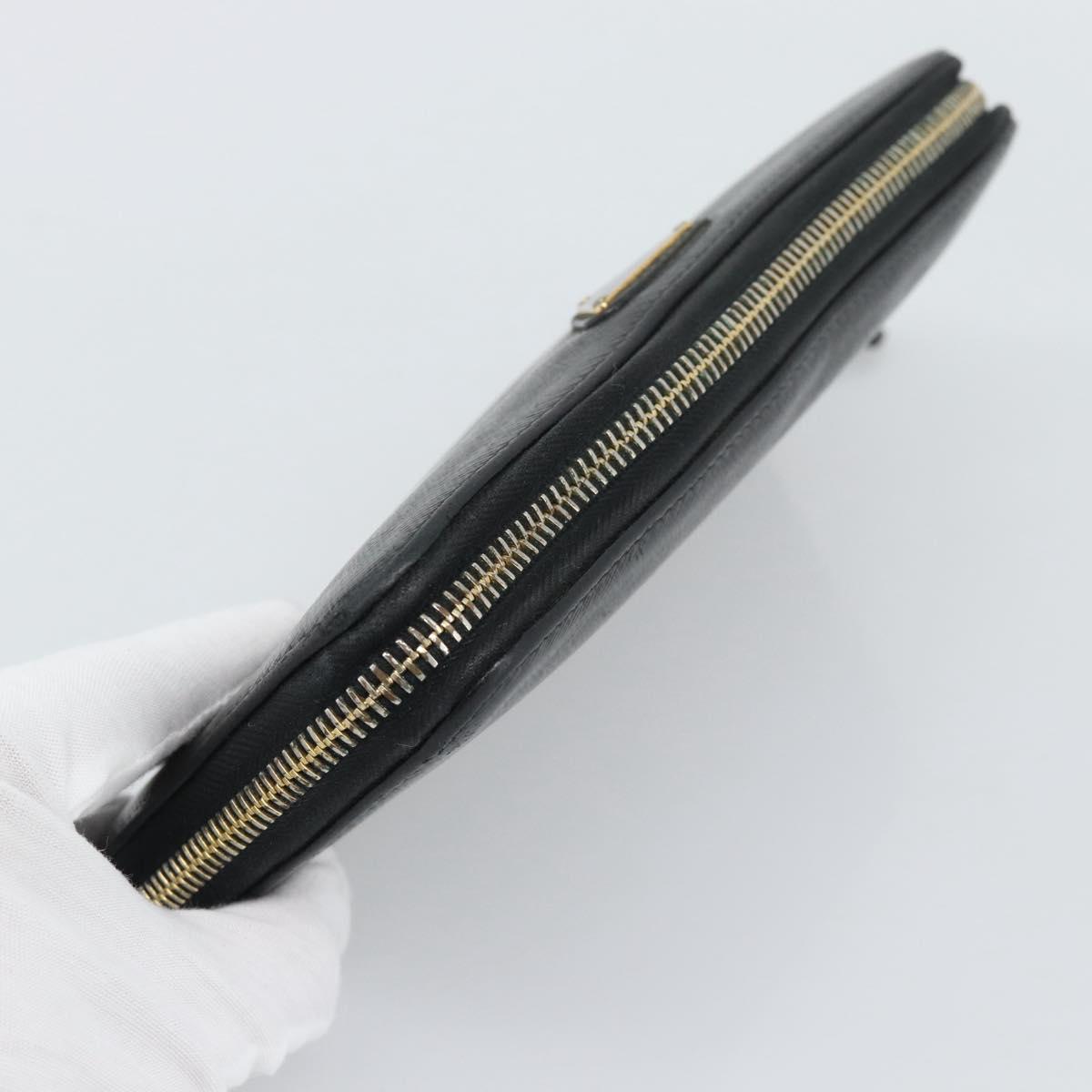 PRADA Long Wallet Leather Black Gold Auth bs36759