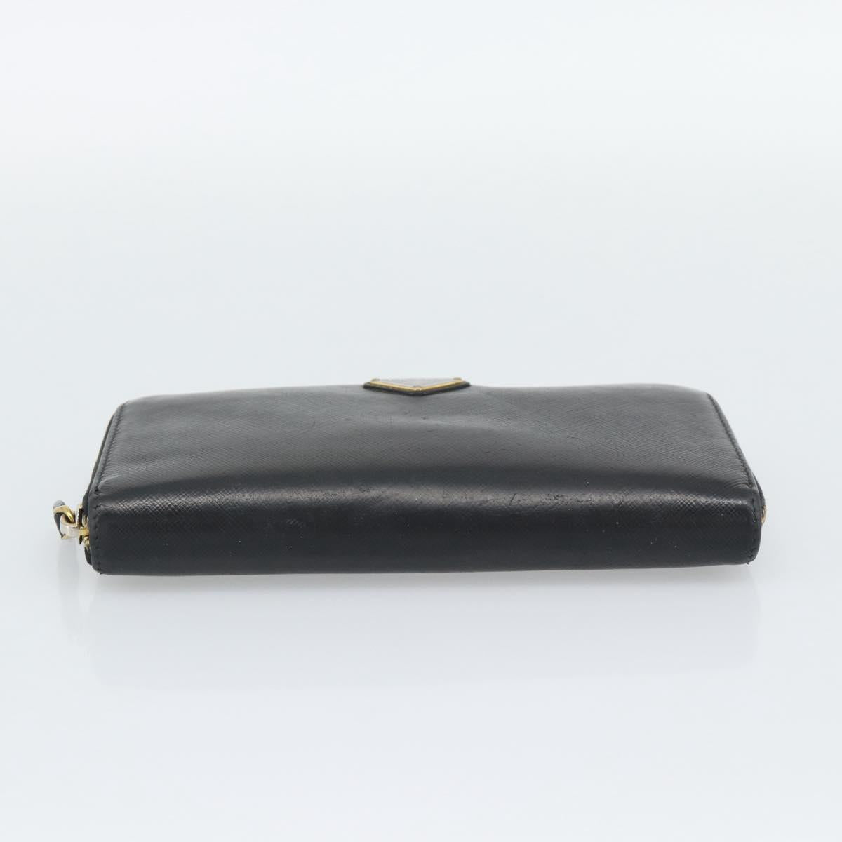 PRADA Long Wallet Leather Black Gold Auth bs36759