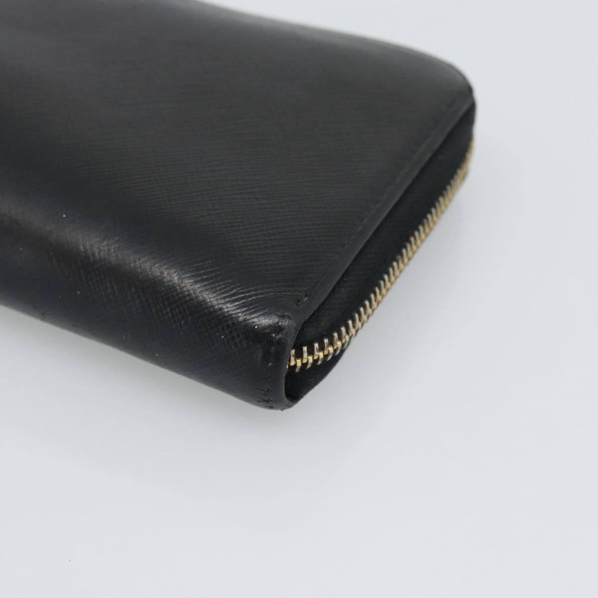 PRADA Long Wallet Leather Black Gold Auth bs36759