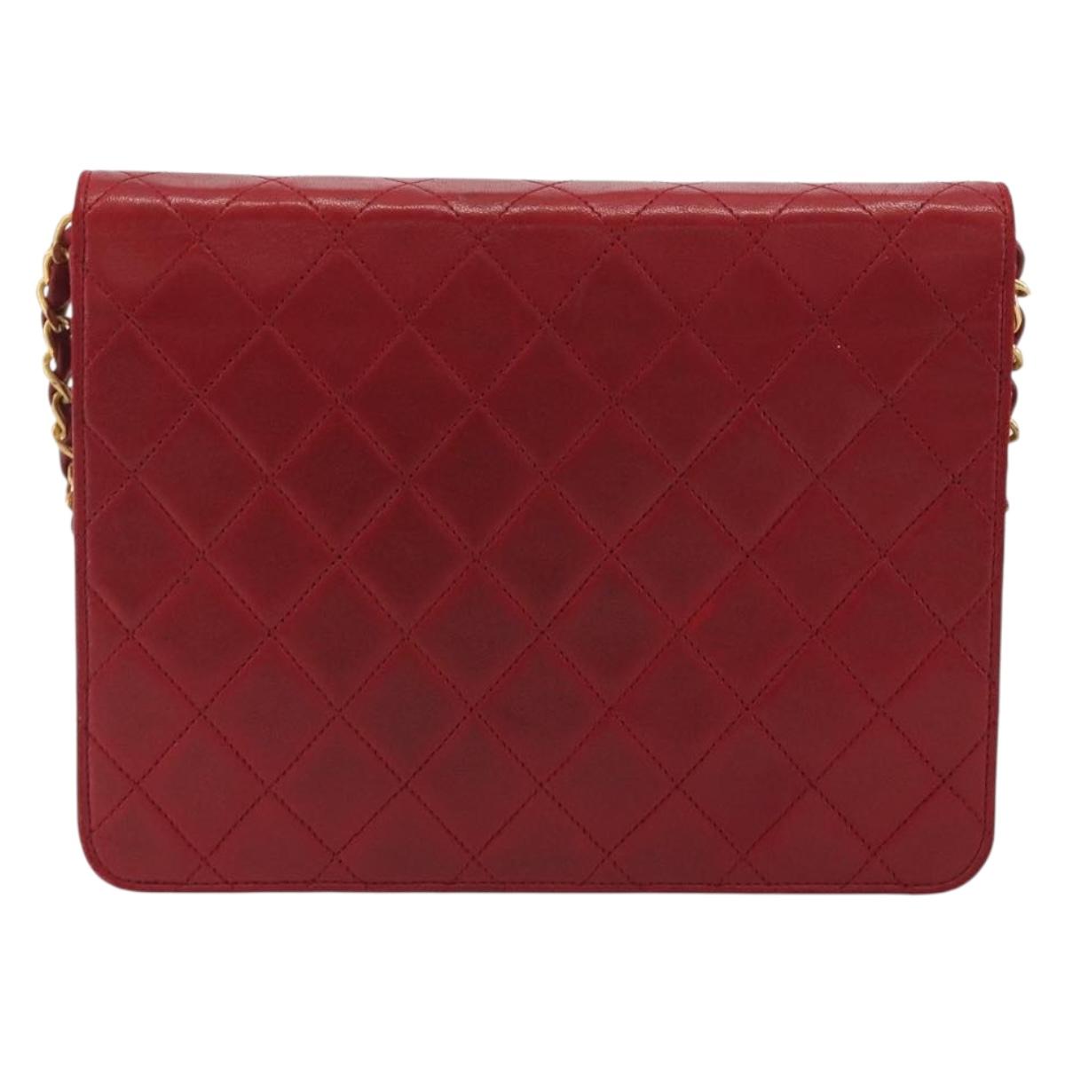 CHANEL Matelasse Chain Shoulder Bag Lamb Skin Red Gold CC Auth bs36761
